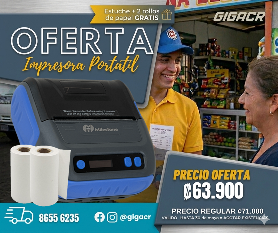 Oferta: Impresora de recibos y etiquetas Portátil 80mm + 2 rollos y estuche Gratis