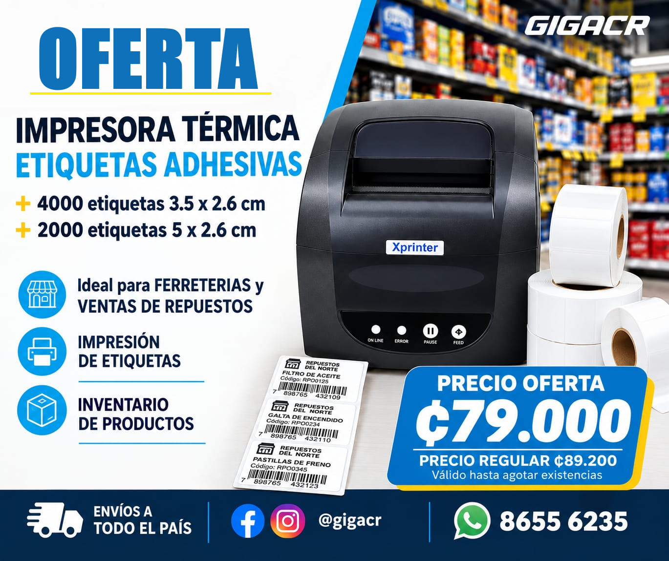 Oferta: PROMOCION IMPRESORA ETIQUETAS ADHESIVAS + 6000 ETIQUETAS 