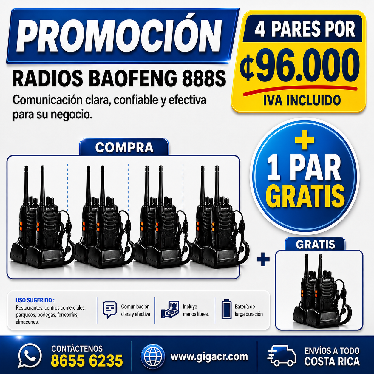 Oferta: Paquete Radios BAOFENG 888s 4 más 1 
