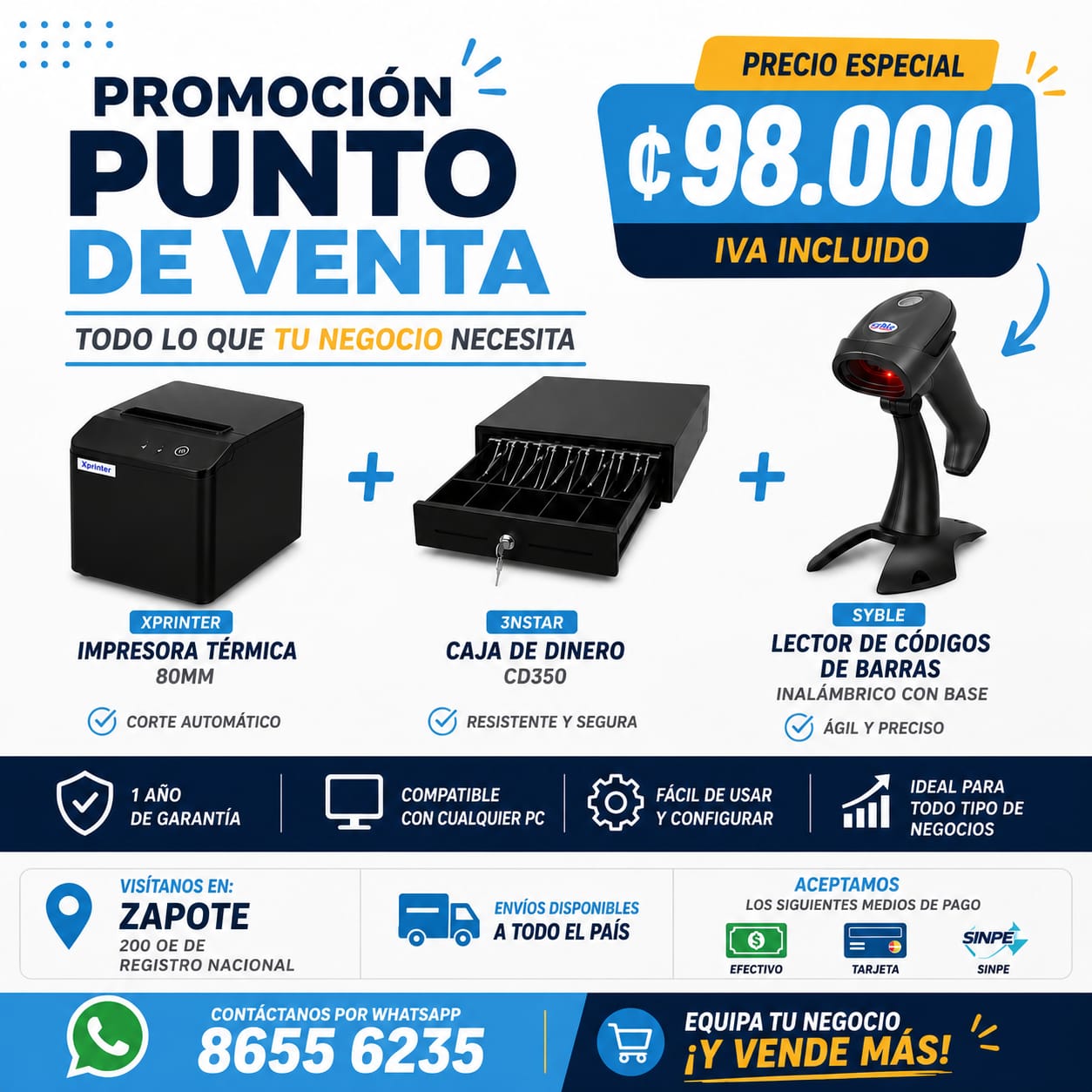 Oferta: Paquete Punto de Venta Impresora + Lector + Caja de Dinero