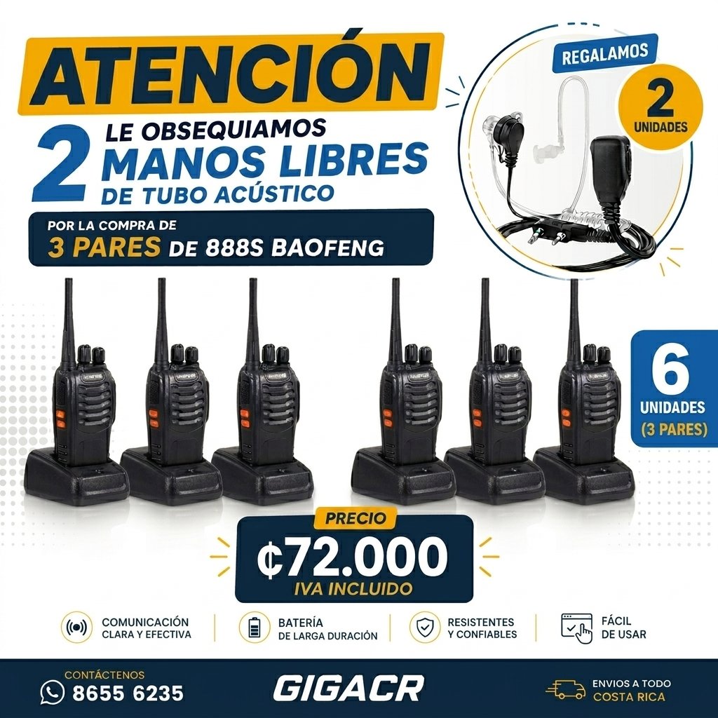 Oferta: LE OBSEQUIAMOS  2 MANOS LIBRES DE TUBO ACUSTICO  por la compra de 3 pares de 888s