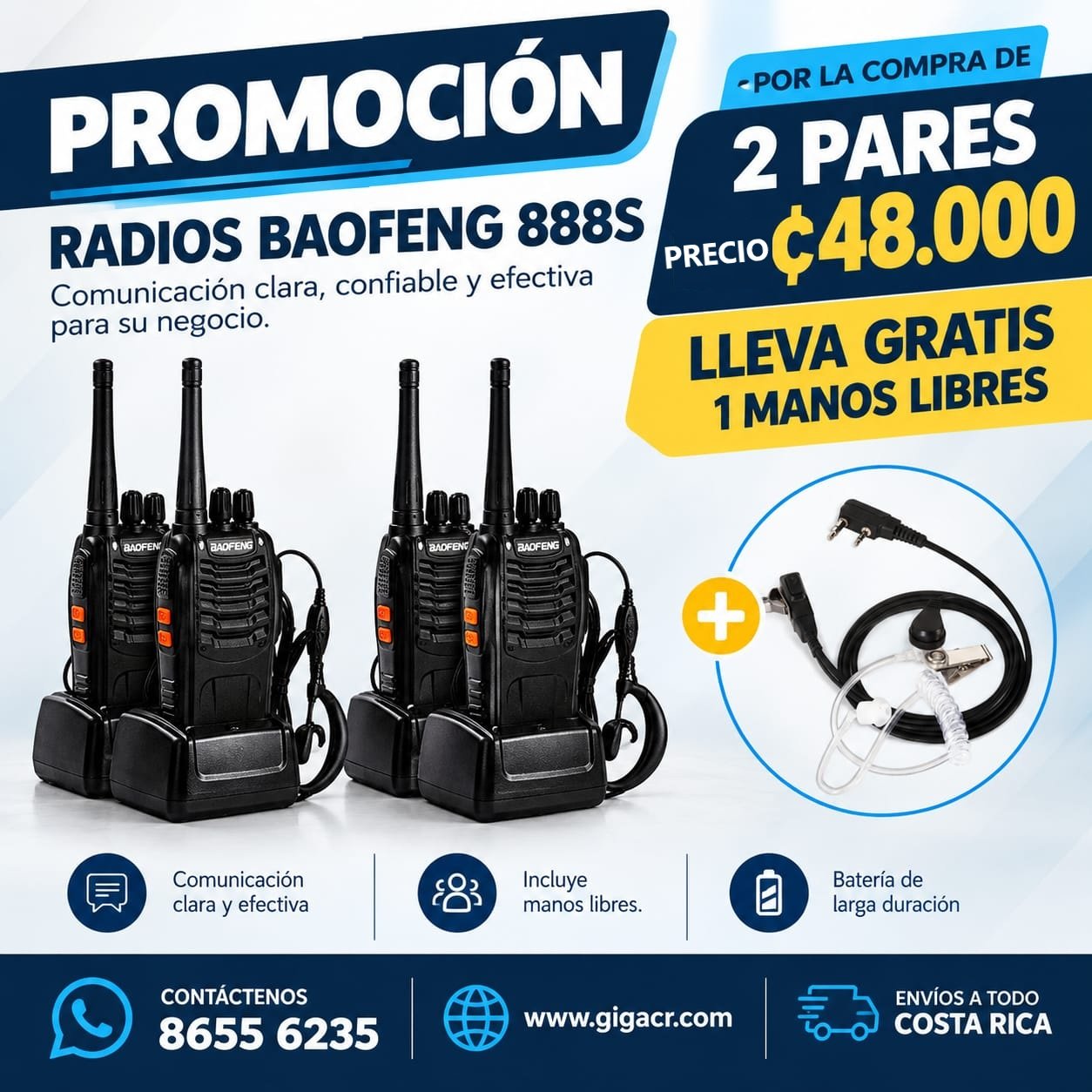 Oferta: LE OBSEQUIAMOS  2 MANOS LIBRES DE TUBO ACUSTICO  por la compra de 2 pares de 888s